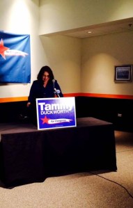 Duckworth prepares to speak to her supporters after her win Tuesday night.